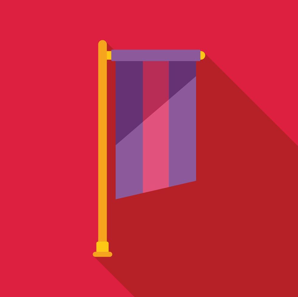 Purple vertical banner flag hanging on flagpole flat design icon vector