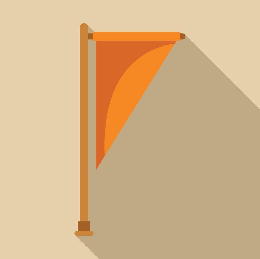 Orange triangular pennant flag waving on pole with long shadow vector