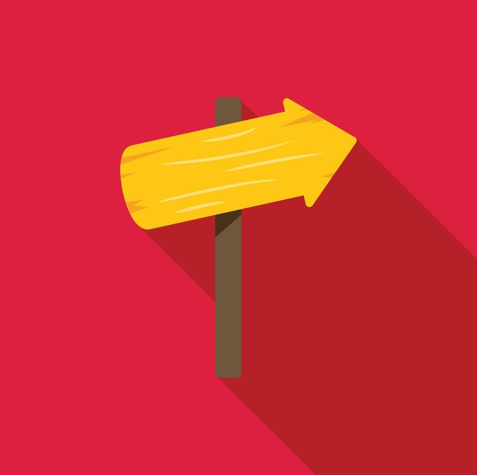 Yellow wooden signpost pointing right direction vector