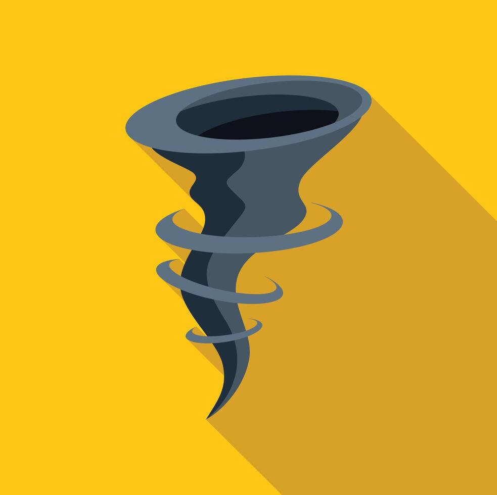 Big grey tornado rotating on yellow background with long shadow vector