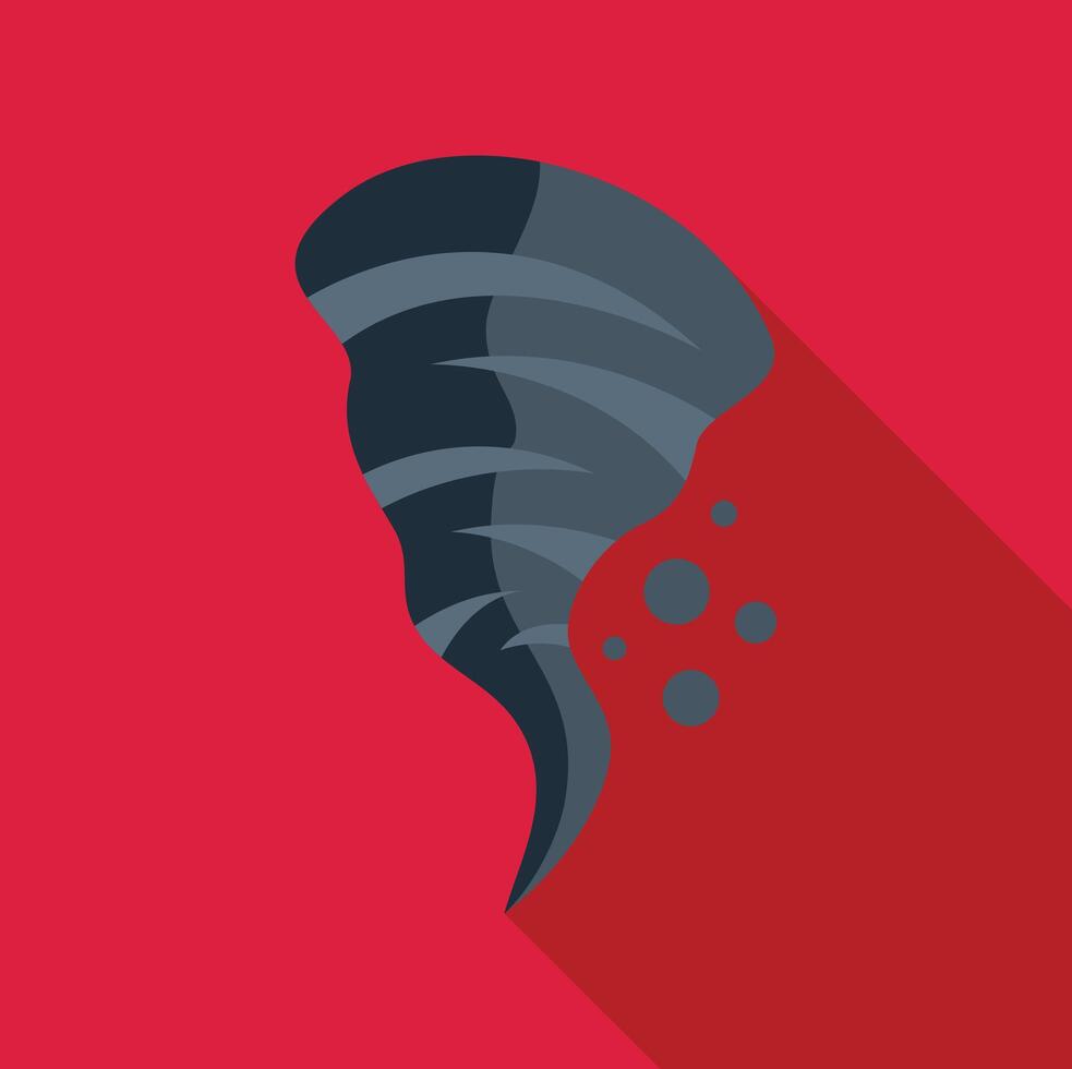 Big grey tornado rotating with debris flying around on red background vector