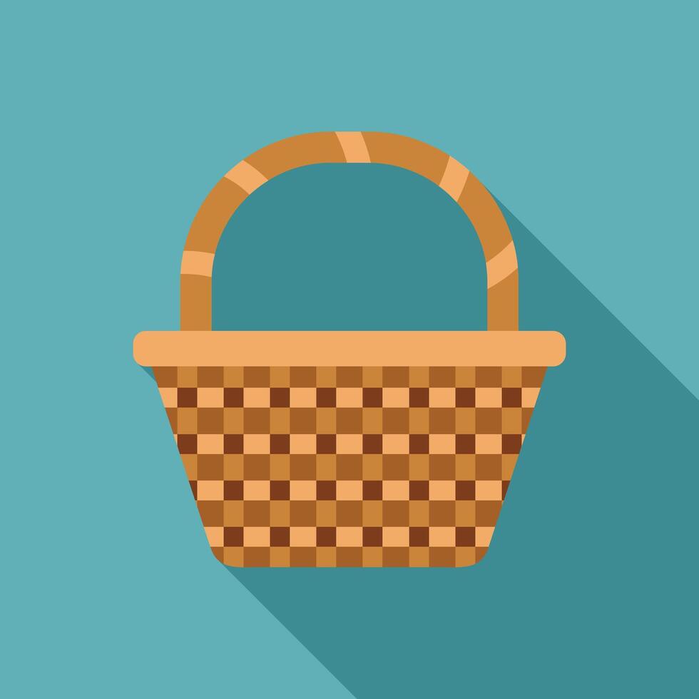 Empty wicker basket with checkered pattern and long shadow vector