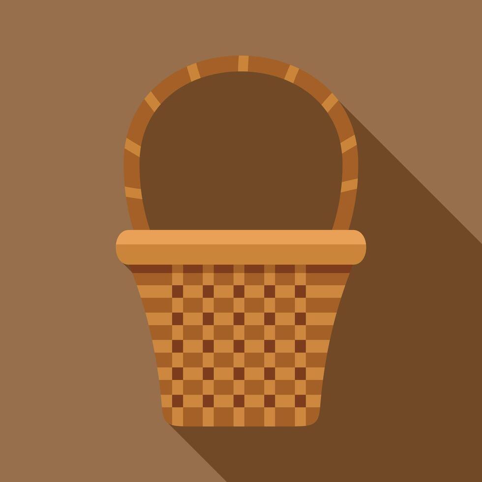 Empty wicker basket with checkered pattern casting long shadow vector