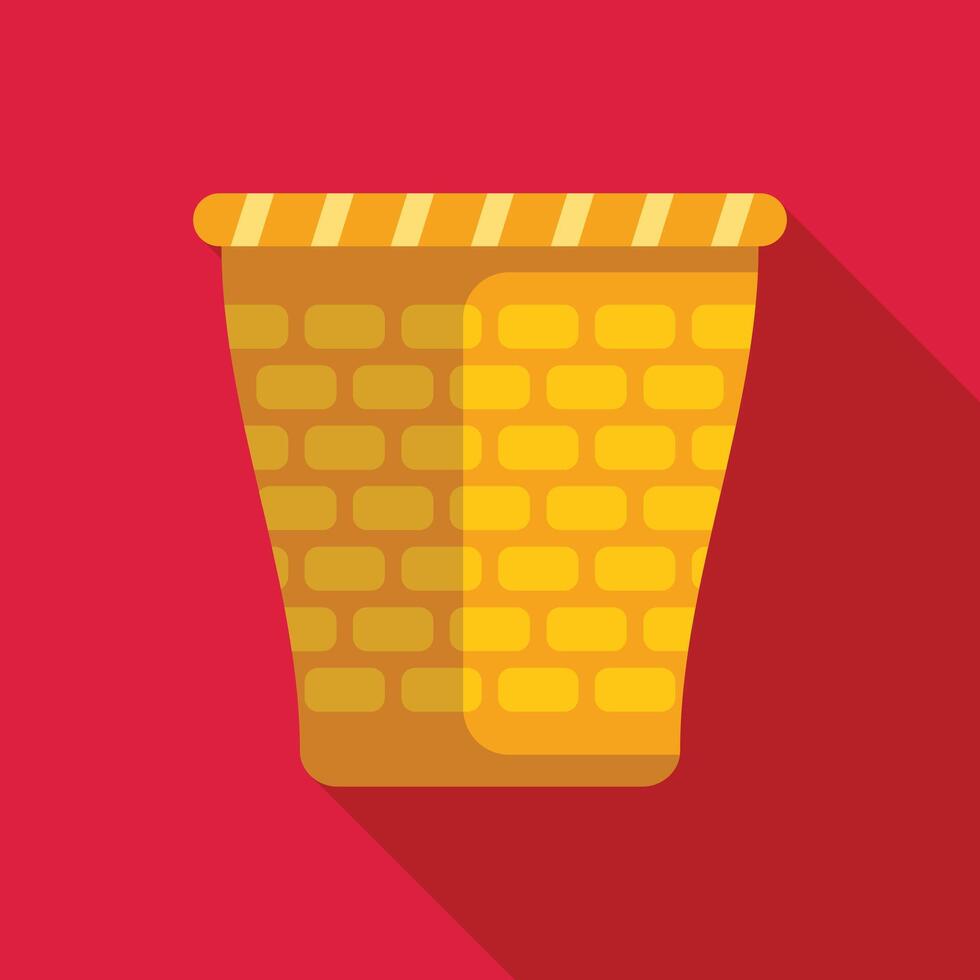 Empty wicker basket with long shadow on red background vector