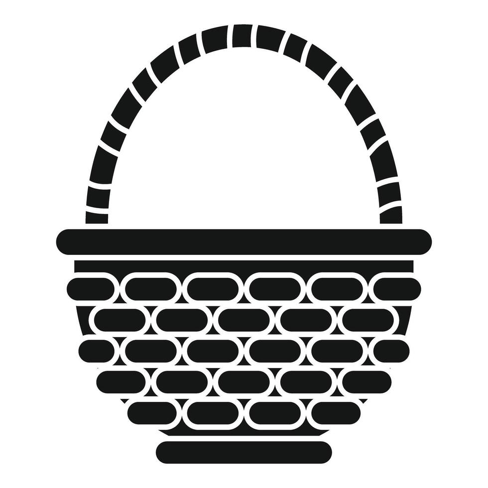 Empty wicker basket with handle for carrying food icon vector