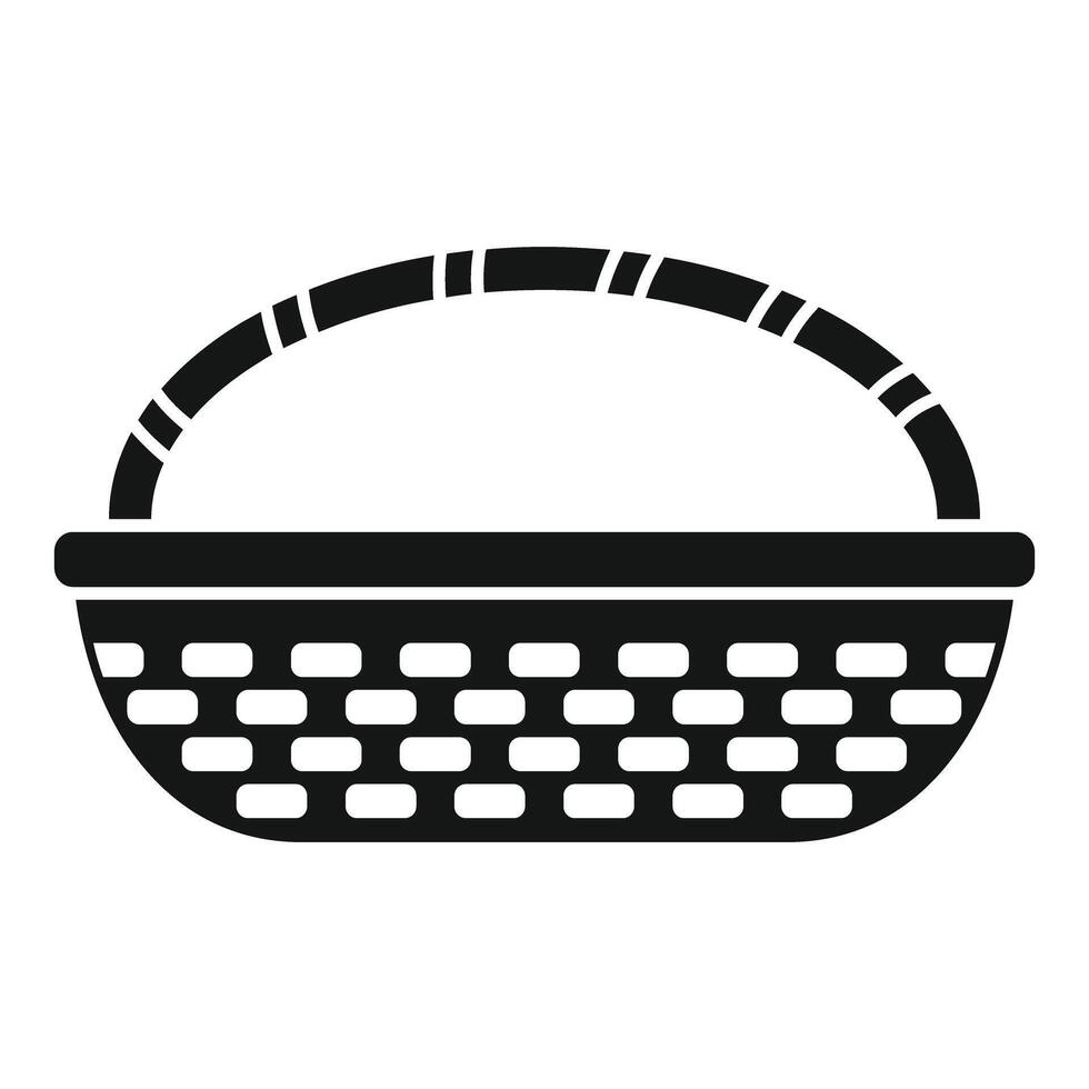 Empty wicker picnic basket with handle silhouette icon vector