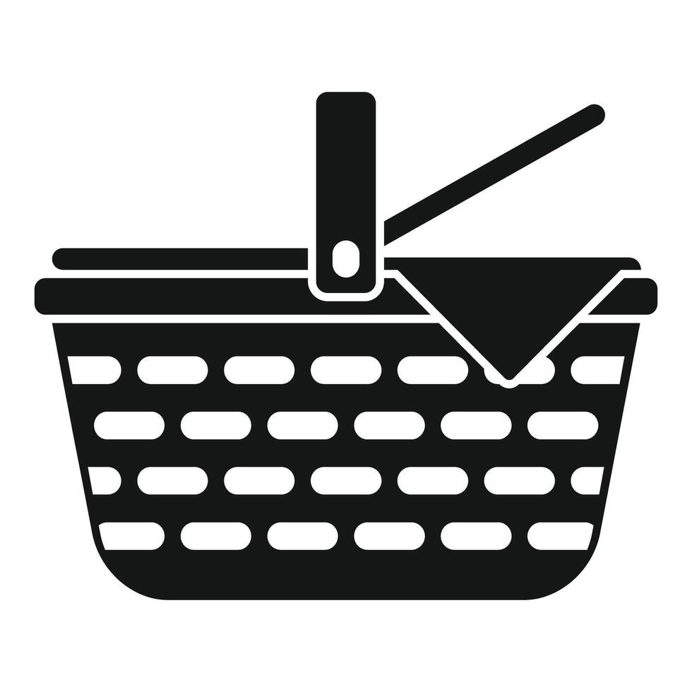 Wicker picnic basket with a checkered napkin hanging out from under the lid vector
