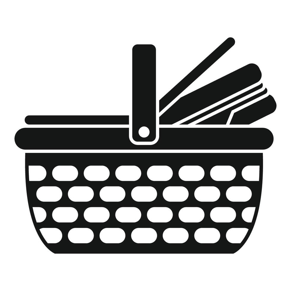 Wicker picnic basket filled with food icon silhouette vector