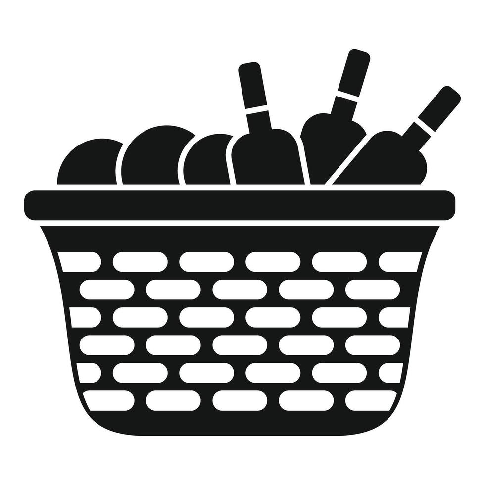 Wine bottles resting in a basket for a picnic outing vector