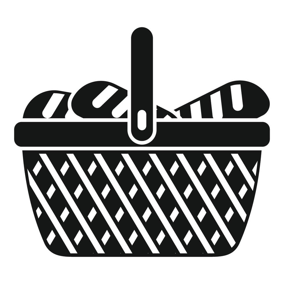 Wicker picnic basket filled with food for camping trip vector