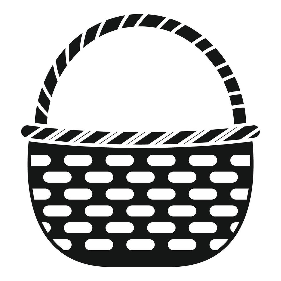 Empty wicker picnic basket icon showing carrying handle vector