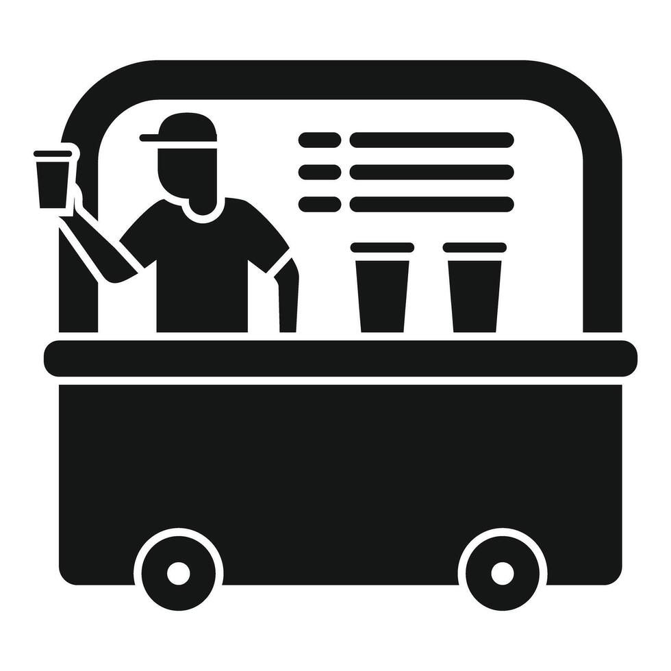Street food vendor serving drinks from mobile food stand icon vector