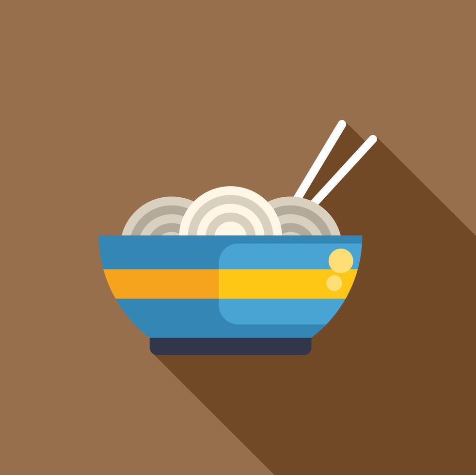 Bowl of noodles with chopsticks casting long shadow vector