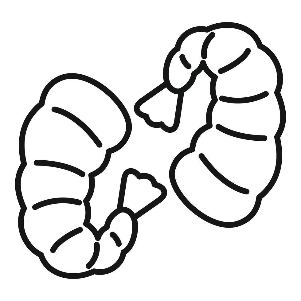 Two cooked shrimps with tails facing each other line drawing vector