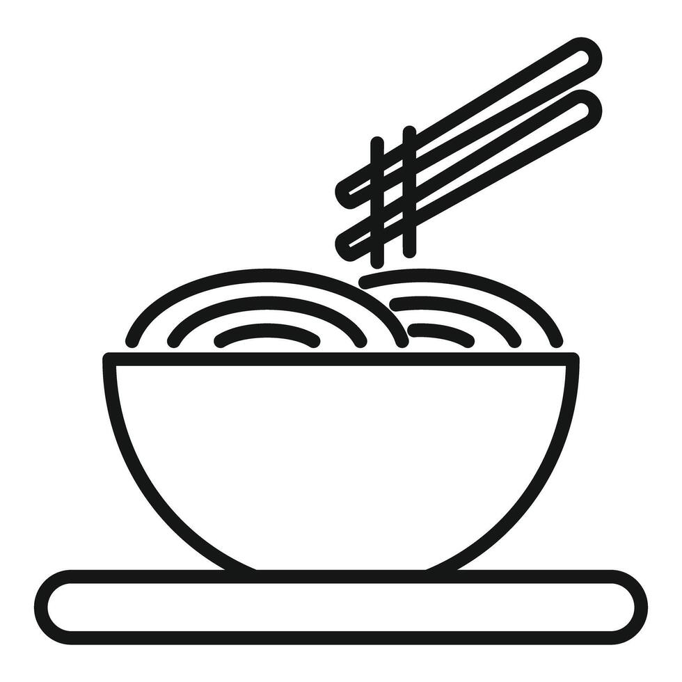Bowl of noodles with chopsticks picking up noodles line icon vector