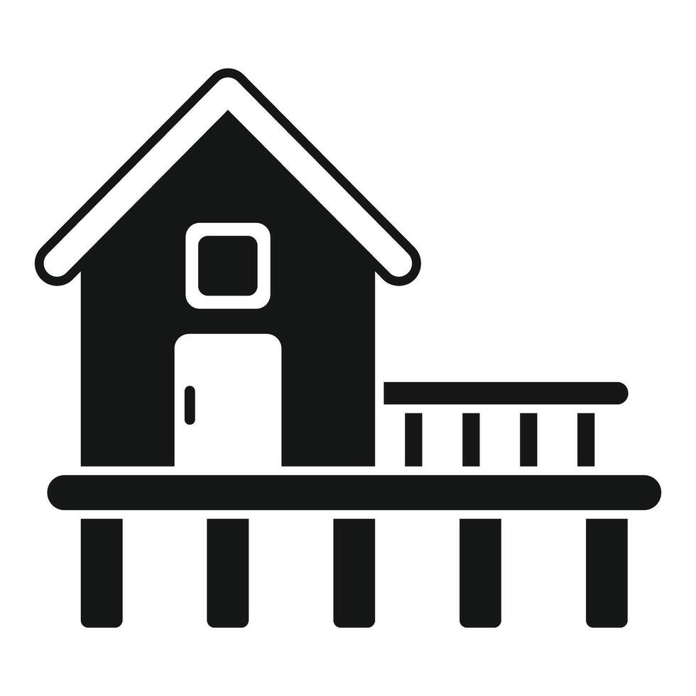 Wooden hut standing on stilts over water icon vector