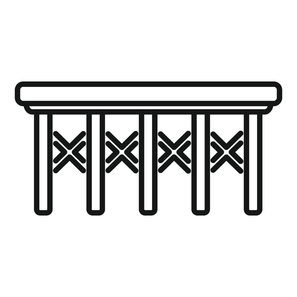 Wooden bridge with x shaped railings over waterway icon vector