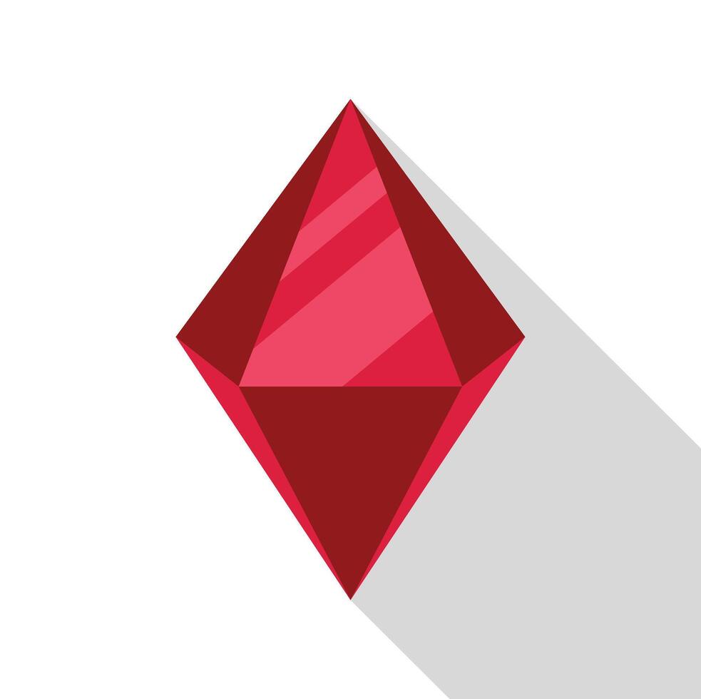 Red diamond casting long shadow on white background vector