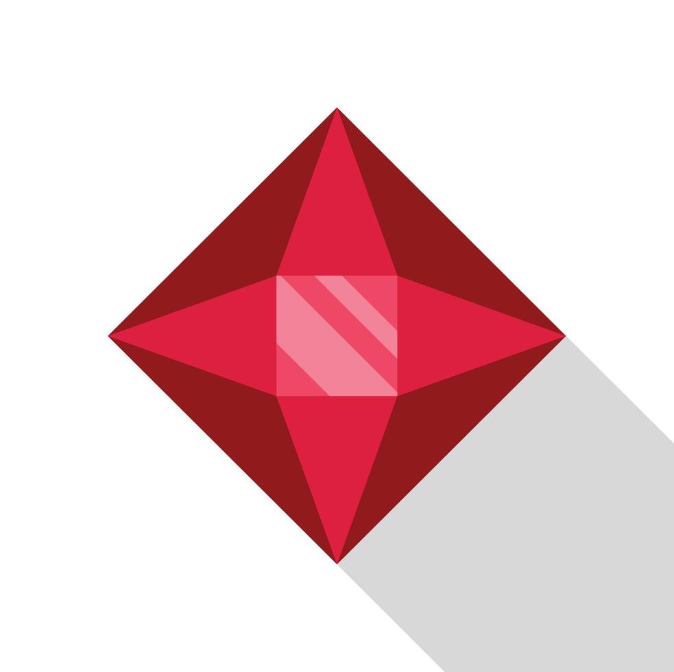 Red ruby gemstone shining with long shadow vector