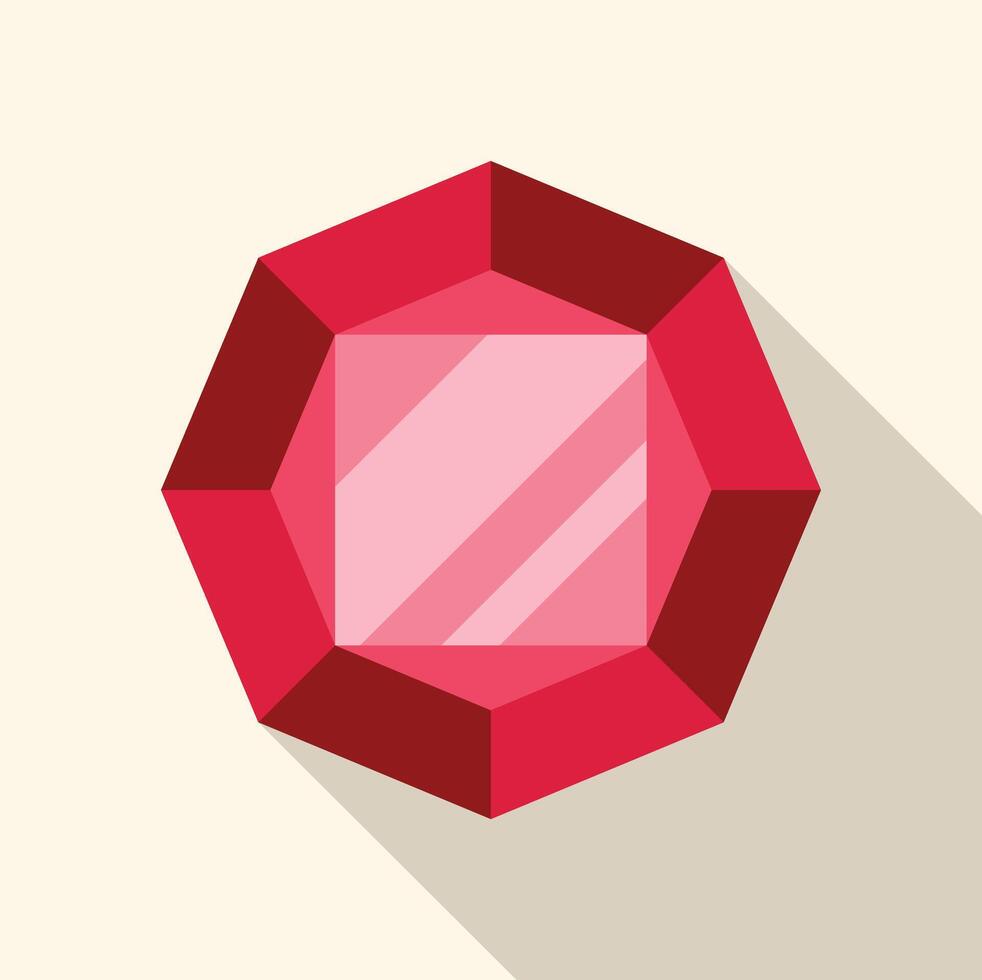 Big red octagon jewel shining brightly flat design icon vector