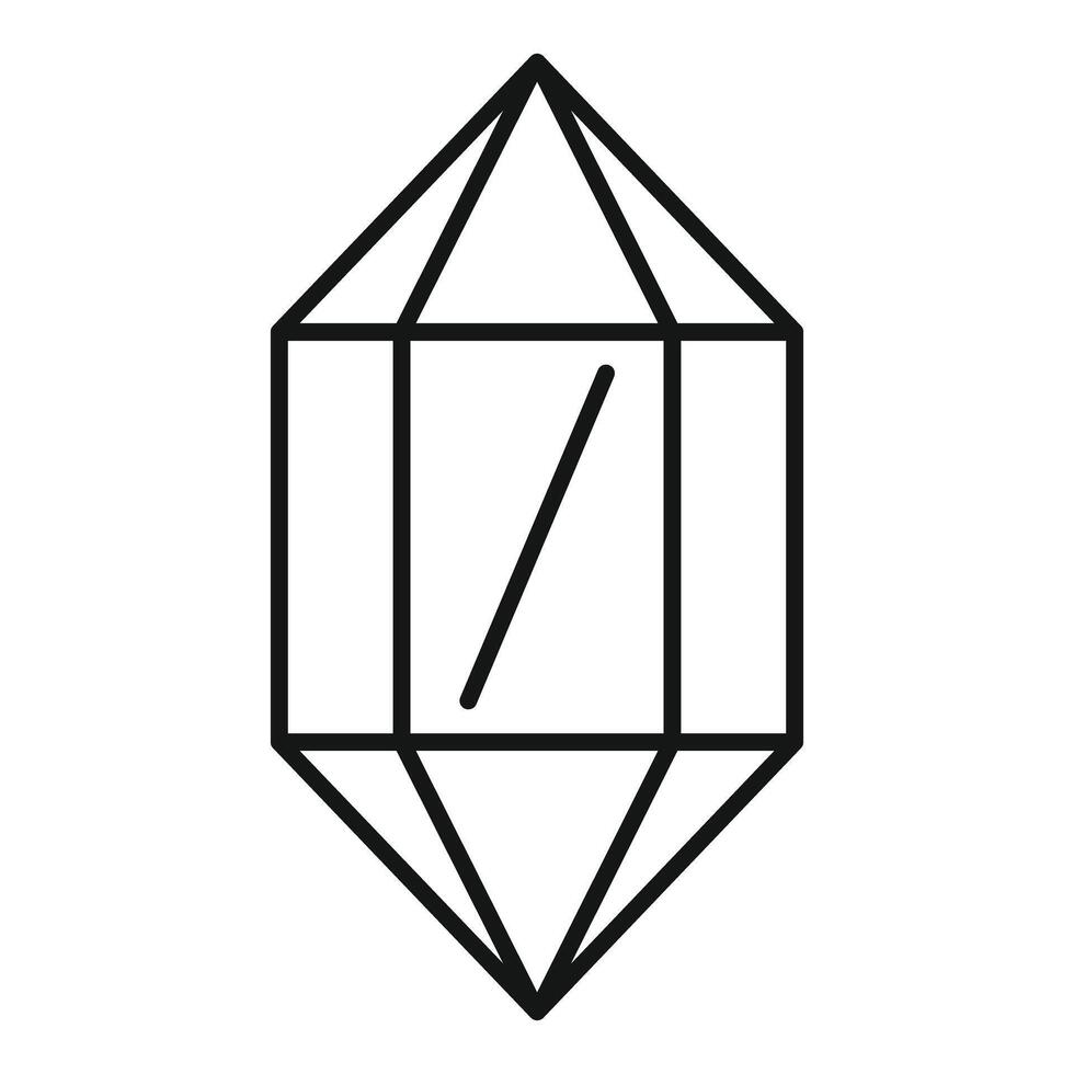 Minimalist line art crystal icon depicting a clear quartz point vector
