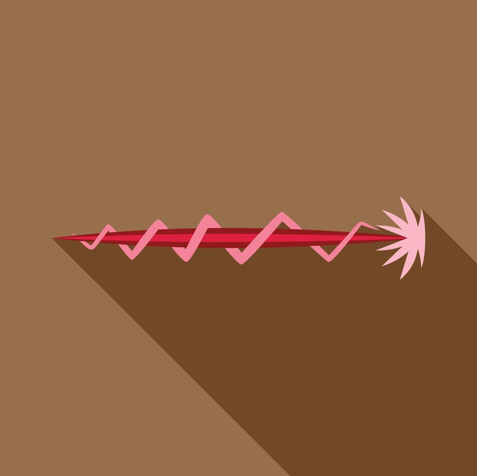 Red laser beam emitting pink star with long shadow on brown background vector