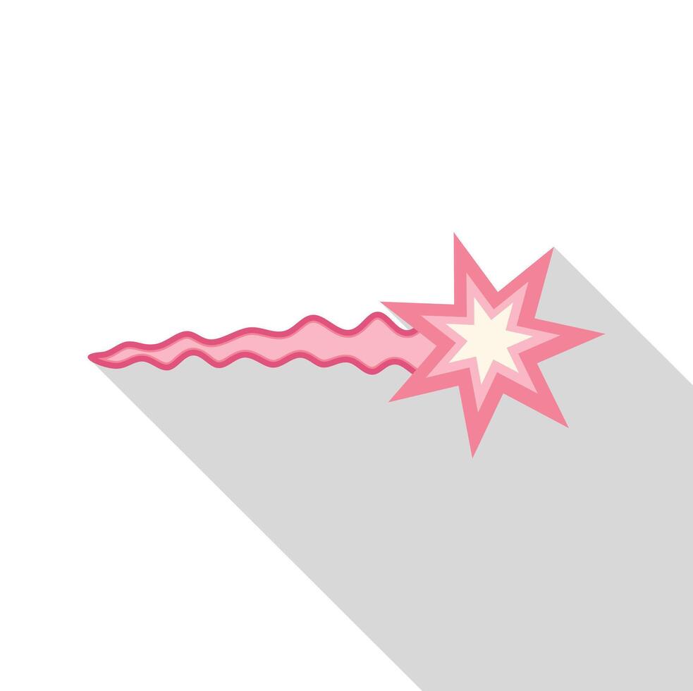 Pink shooting star leaving trail of stardust flat design icon with long shadow vector