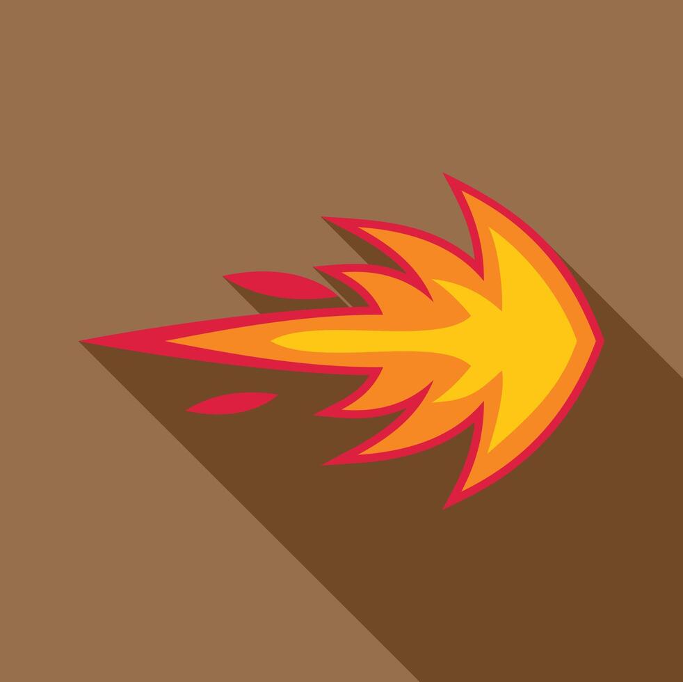 Cartoon fireball flying through the air with a long shadow vector