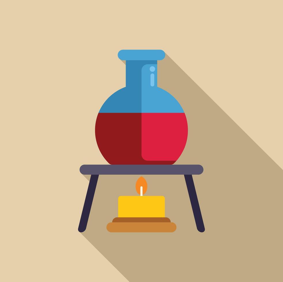 Round bottom flask being heated over candle with long shadow vector