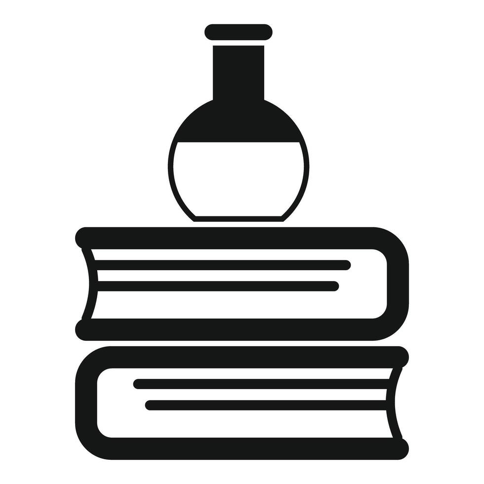 Chemistry flask standing on stack of books icon vector