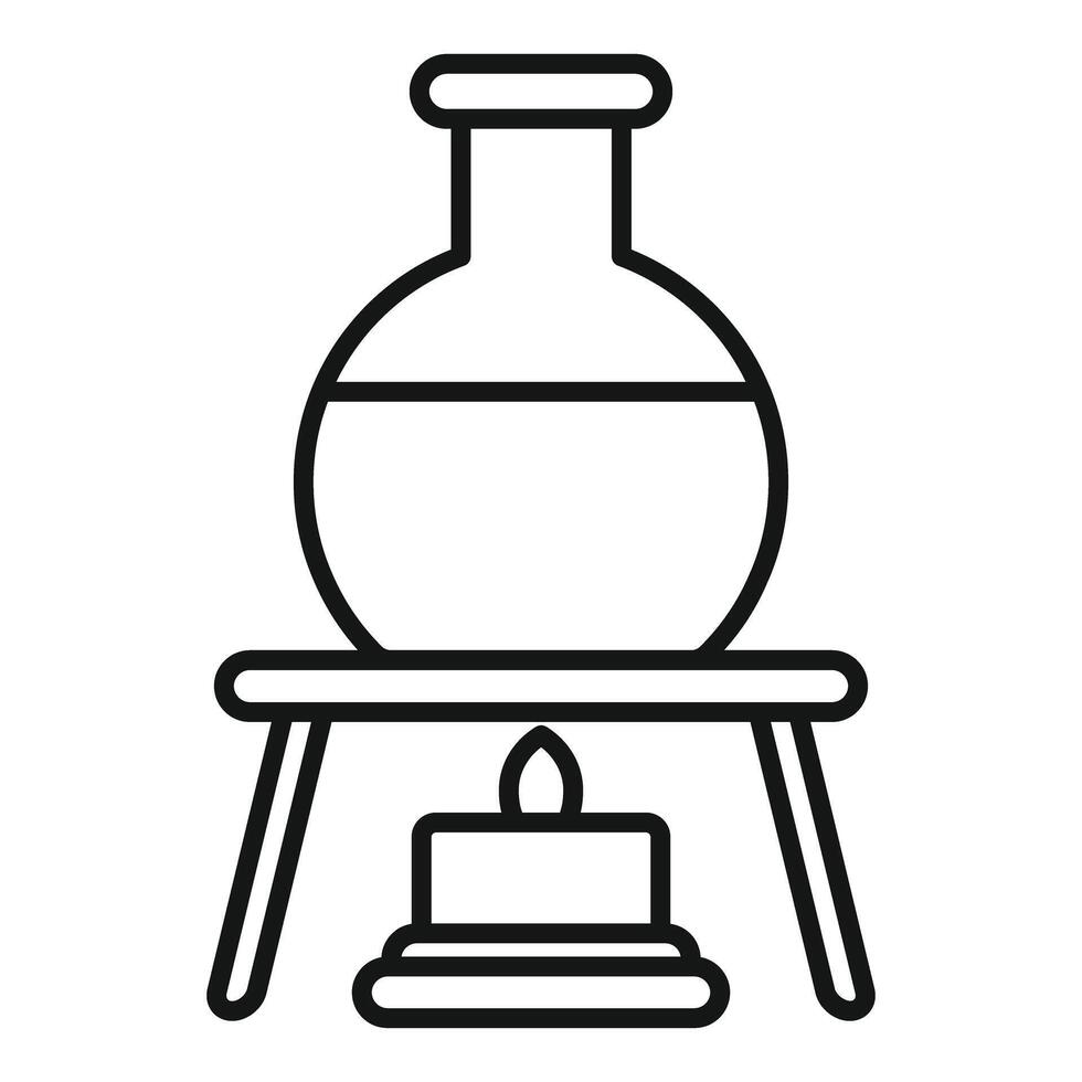 Round bottom flask being heated over bunsen burner icon vector