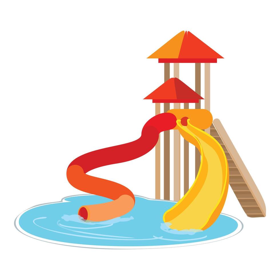 Colorful water slides with stairs leading to pool on white background vector