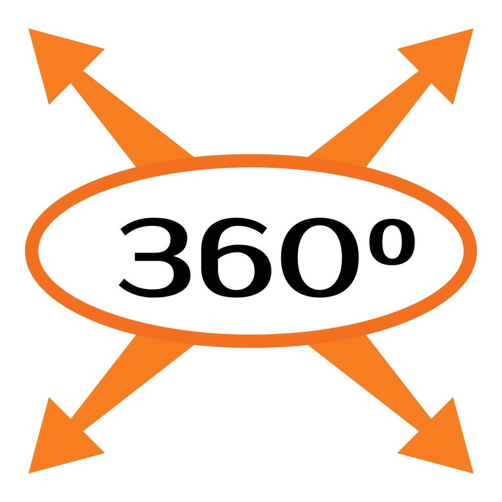 360 degrees concept showing four orange arrows pointing all directions vector