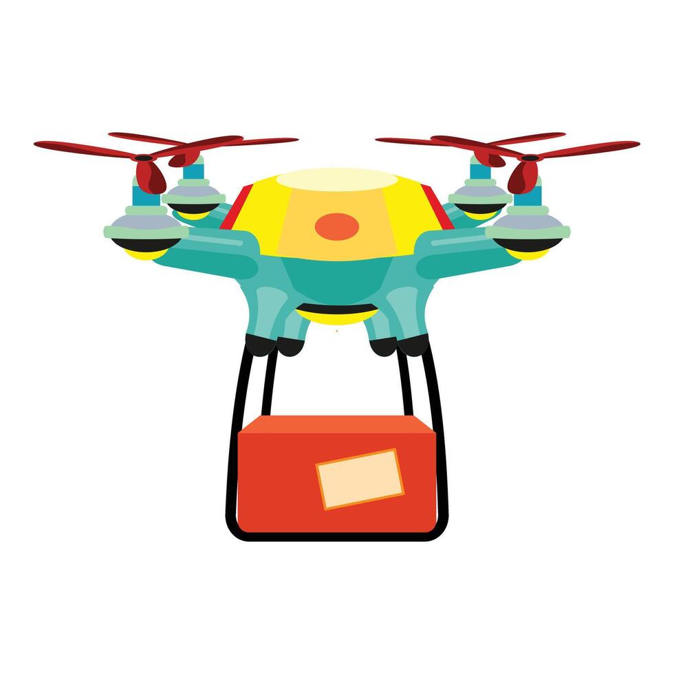 Modern delivery drone carrying package while flying vector