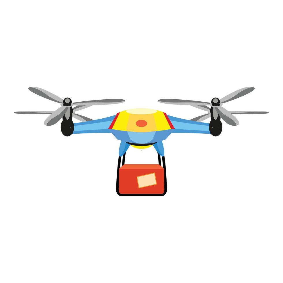 Modern blue drone delivering package using innovative technology vector