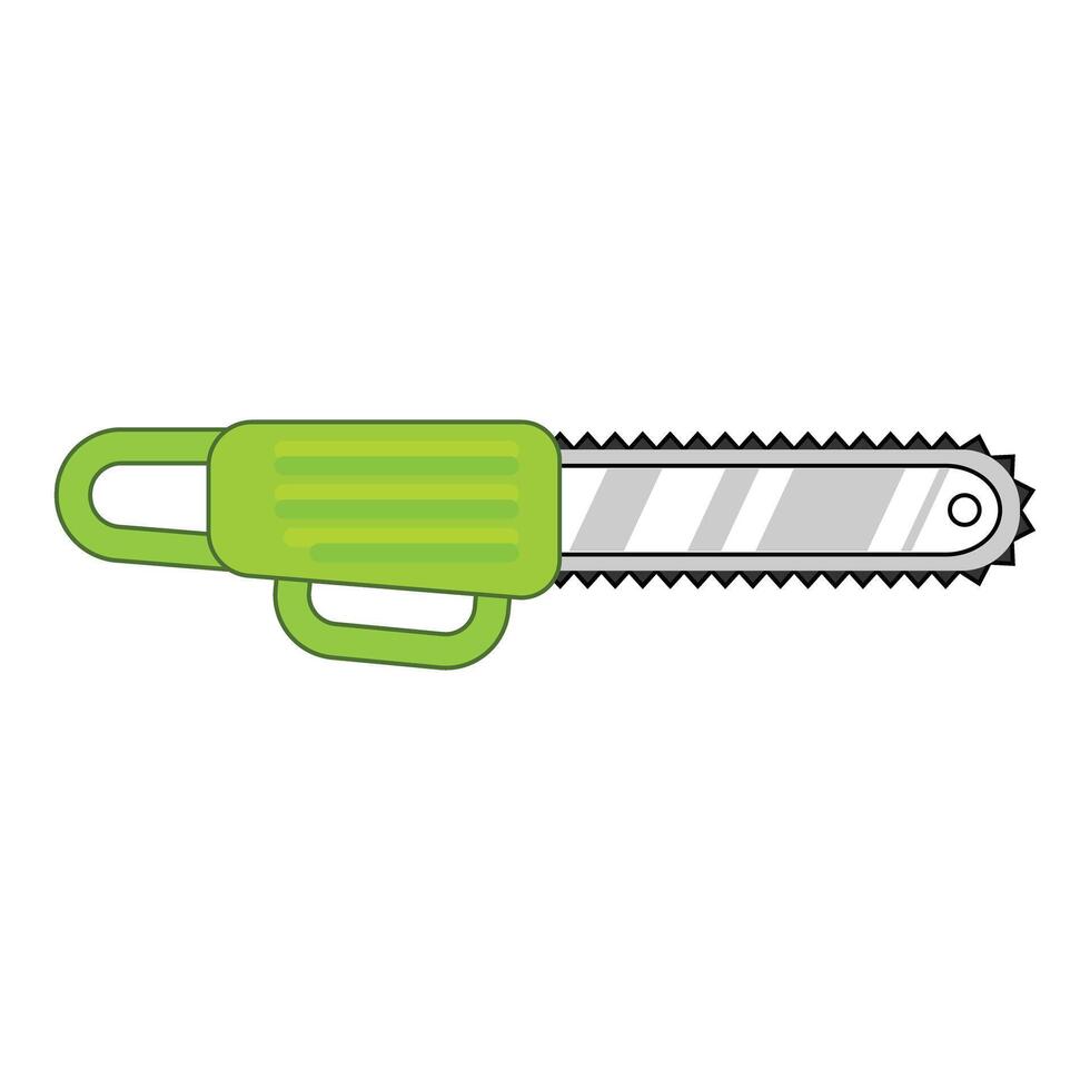 Green chainsaw lying horizontally pointing right vector