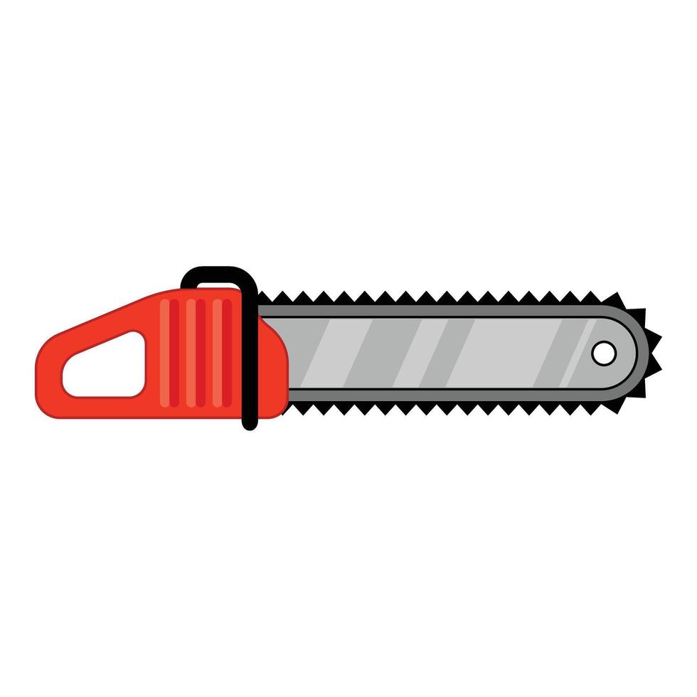 Red chainsaw cutting with sharp blade on white background vector