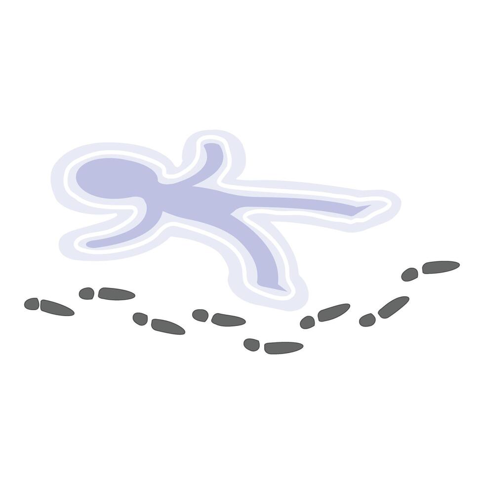 Chalk outline of body lying on ground with footprints leading away vector