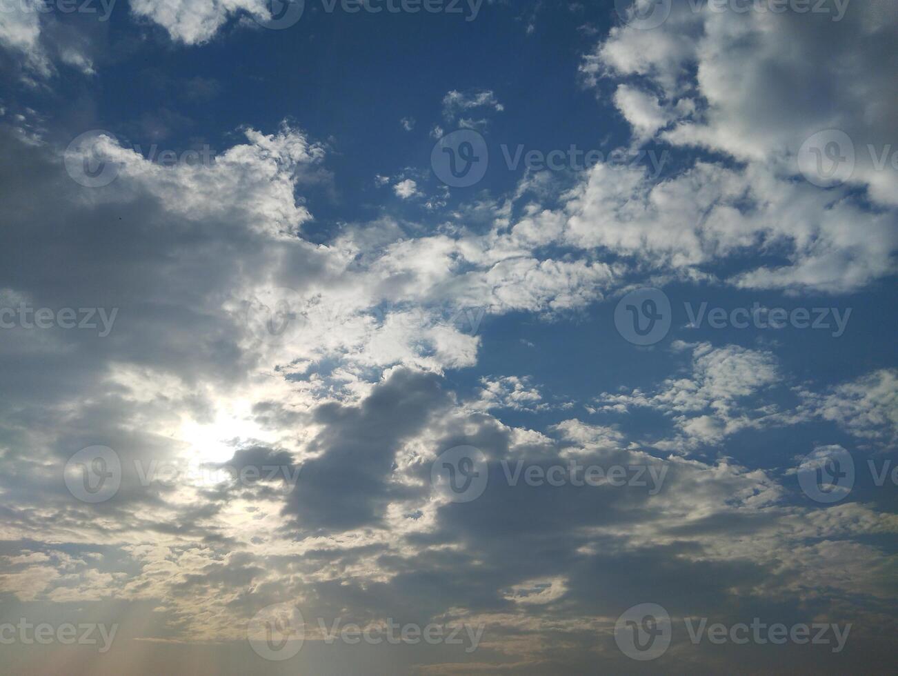 A view of the sky with clouds and sun photo
