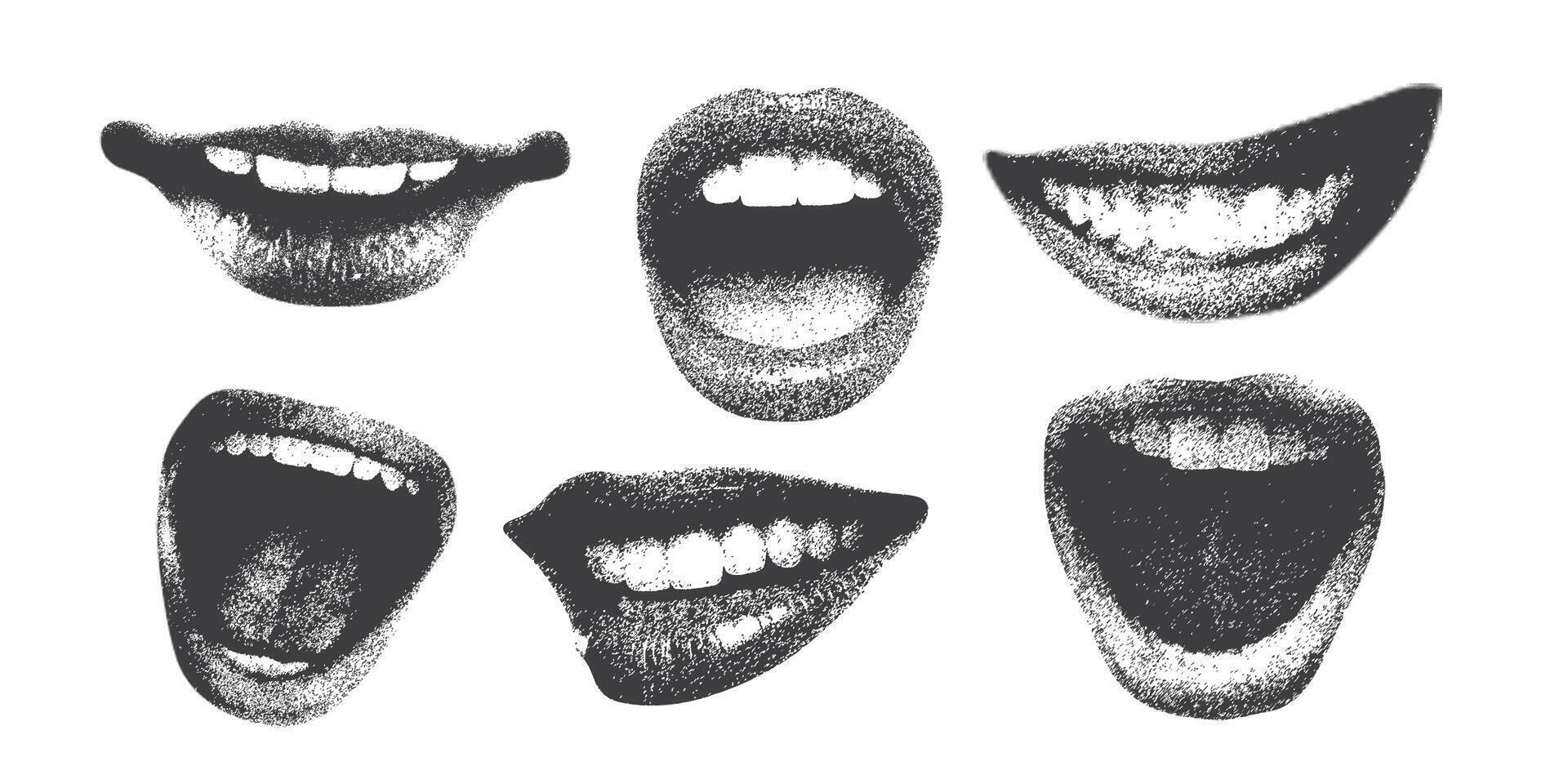Mouth and lips in scream, for grunge punk y2k collage design, with monochrome photocopy effect vector
