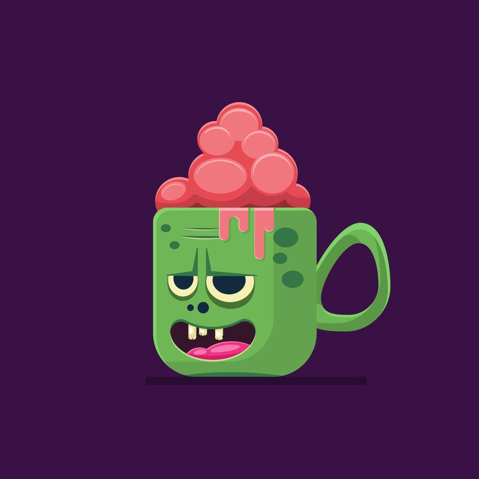 Flat illustration zombie with brain drinks, halloween drinks vector