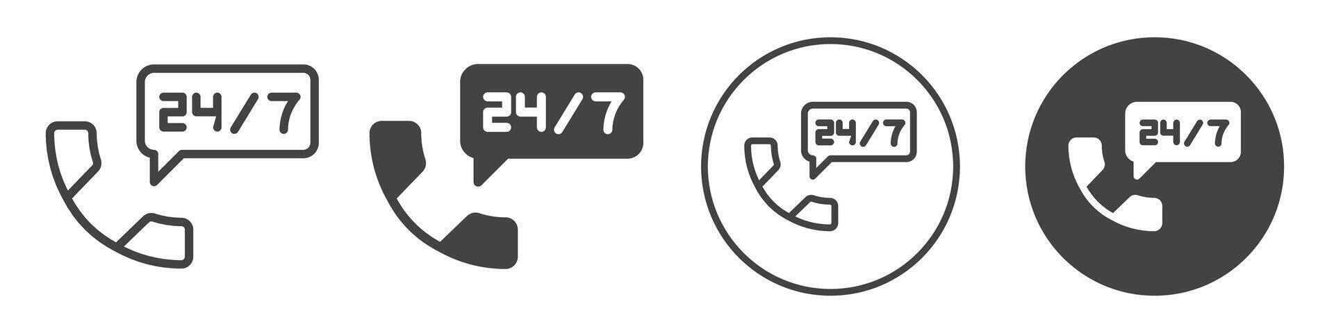 24 7 call icon logo outline vector