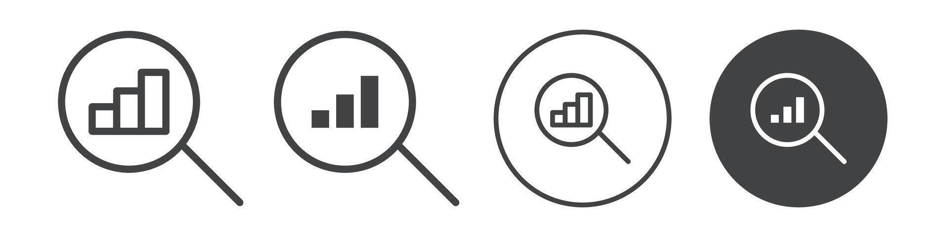 Bar chart with magnifying glass icon logo outline vector