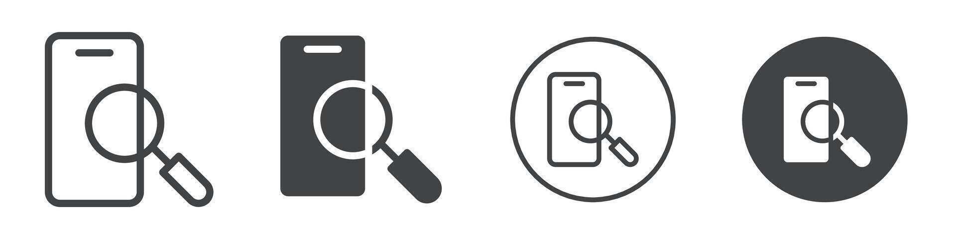 Smartphone with a magnifying glass icon logo outline vector