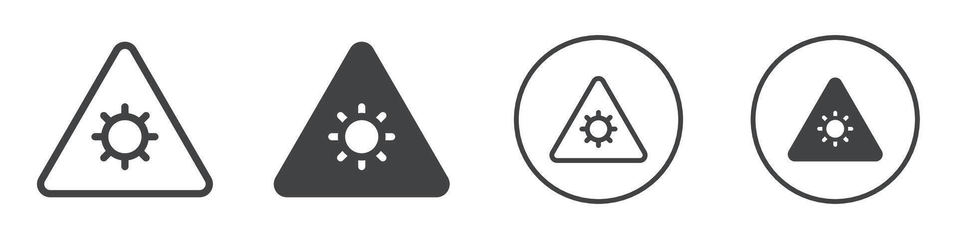 Sun with a warning triangle icon logo outline vector