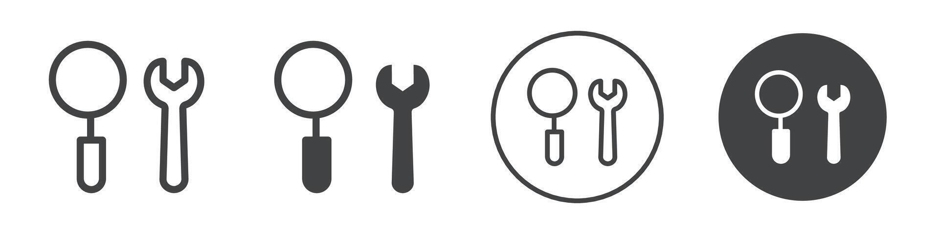 Wrench and a magnifying glass icon vector