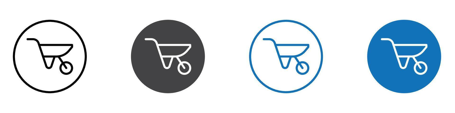 Wheel barrow icon flat editable icon mark set. vector