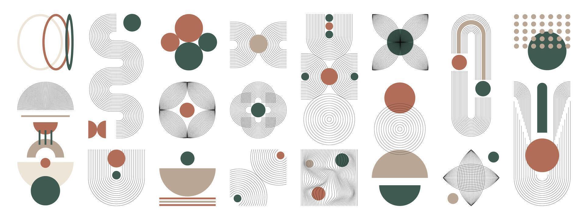 Abstract minimal element mid century set. Aesthetic contemporary stripe line art, geometric shape in monochrome. Art form design for wall art, decoration, wallpaper. vector
