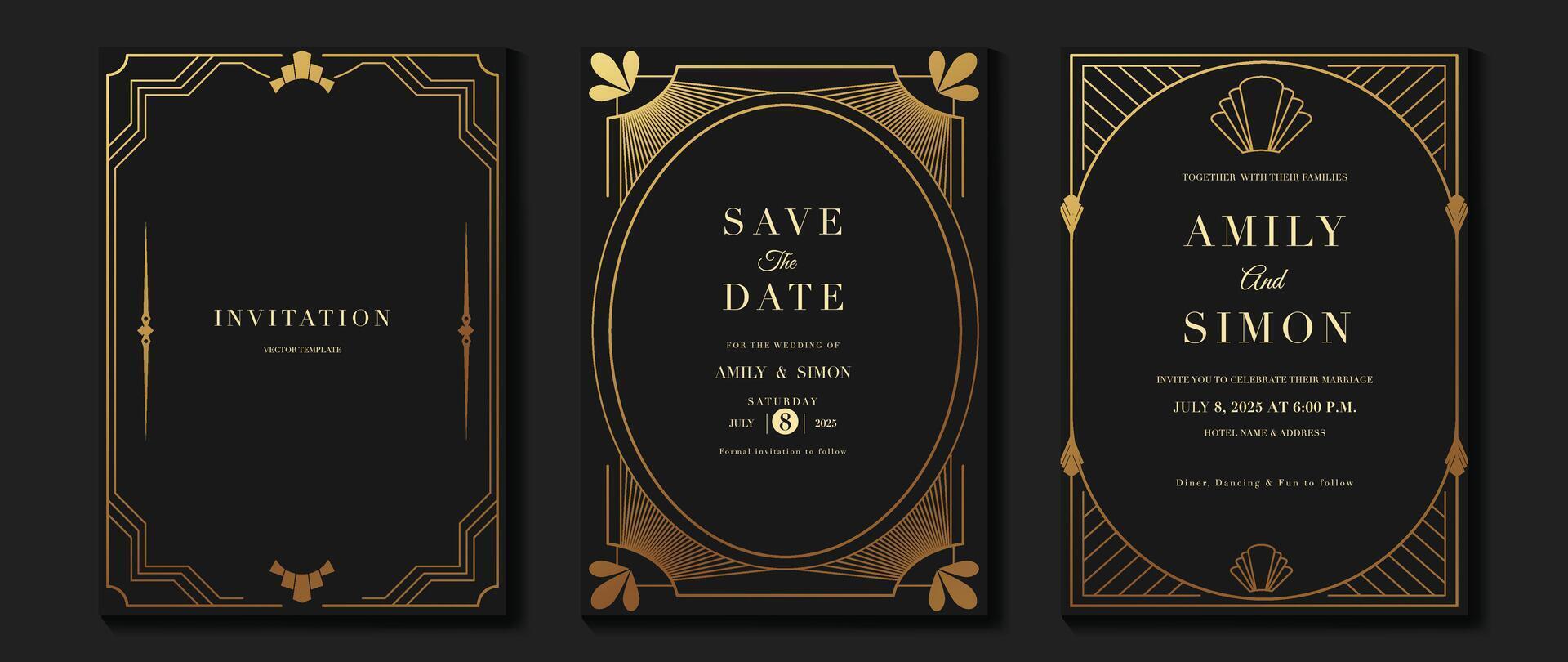 Luxury art deco classic antique design, gold lines gradient, frame on dark background. Premium design illustration for gala, grand opening, VIP cover. vector