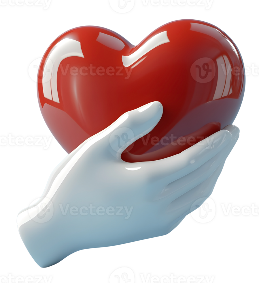 3D Heart and Hand Icon Symbol of Community Service and Volunteer Support png